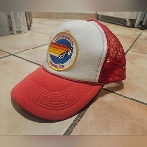 Aviator Nation Venice, CA surfer 5 stripe logo red white trucker hat